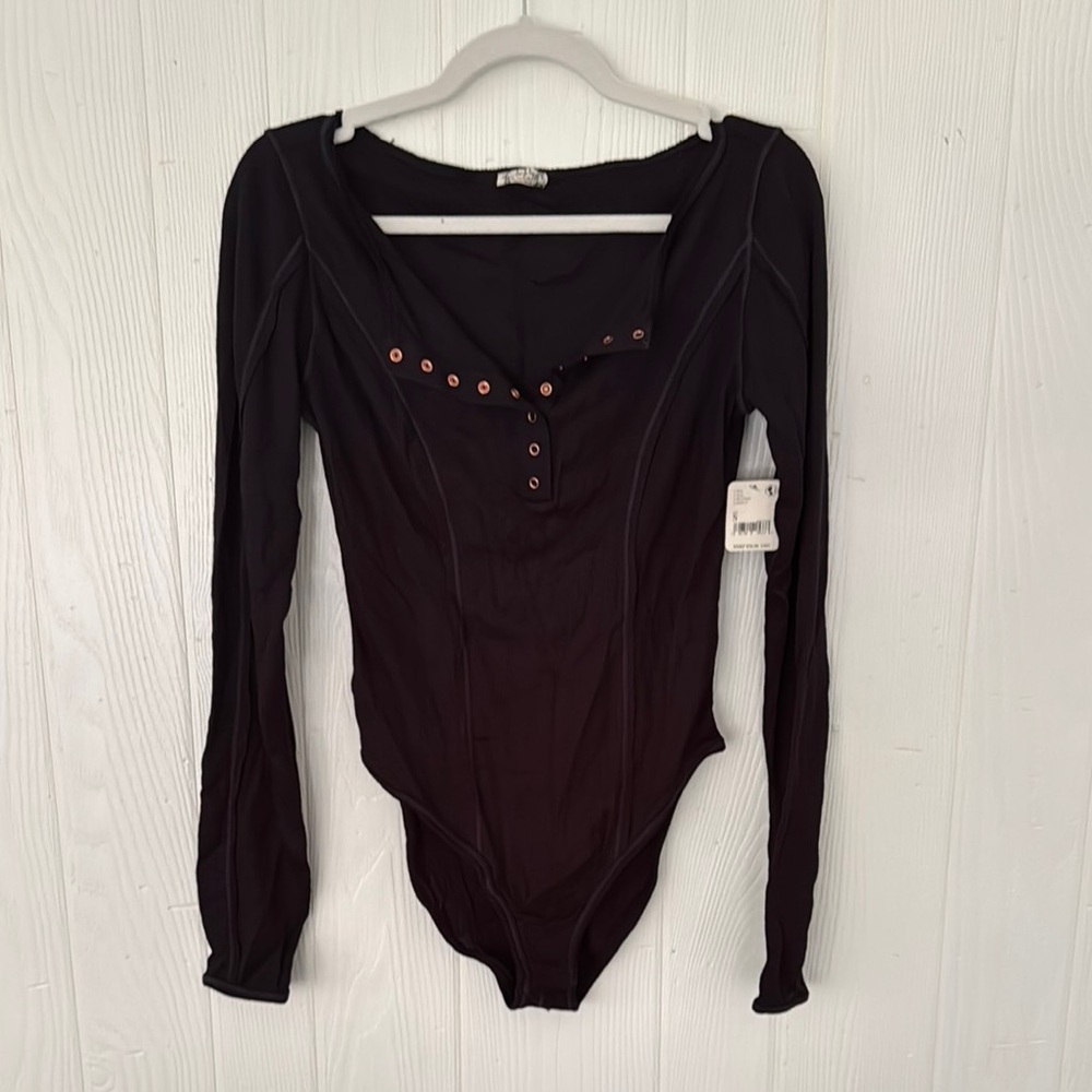 Free People Black Long Sleeve Bodysuit